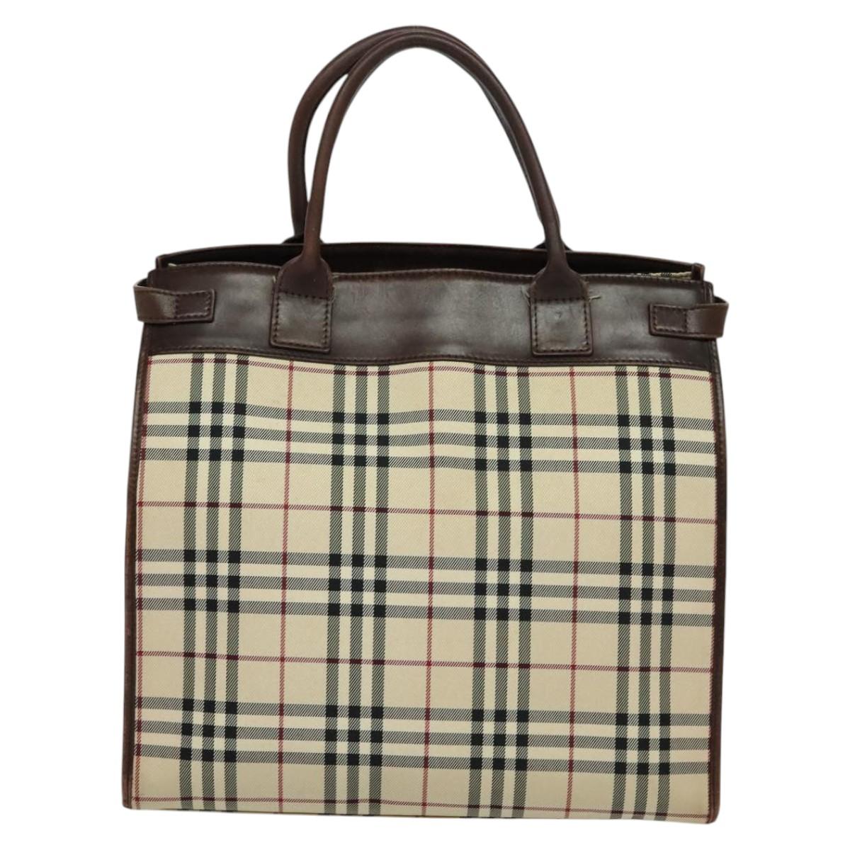 BURBERRY Nova Check Hand Bag Canvas 2way Beige Auth sw128