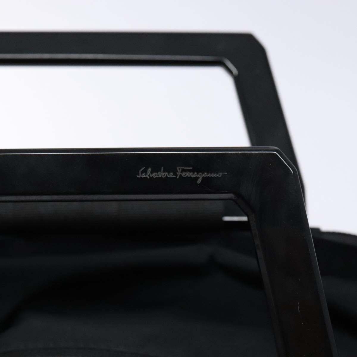 Salvatore Ferragamo Hand Bag Canvas Black Silver Auth sw1281