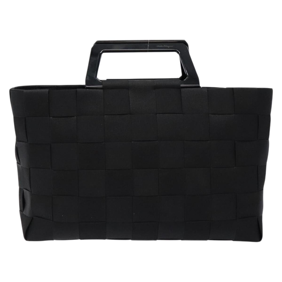 Salvatore Ferragamo Hand Bag Canvas Black Silver Auth sw1281