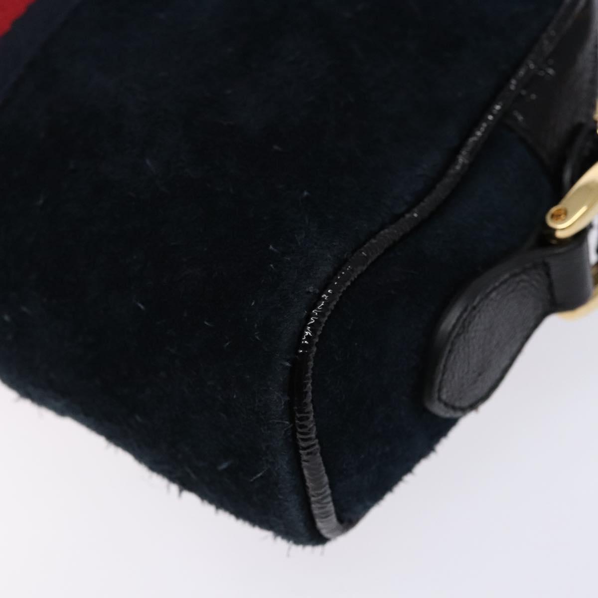 GUCCI Sherry Line Shoulder Bag Suede Navy Gold 517350 Auth sw1285