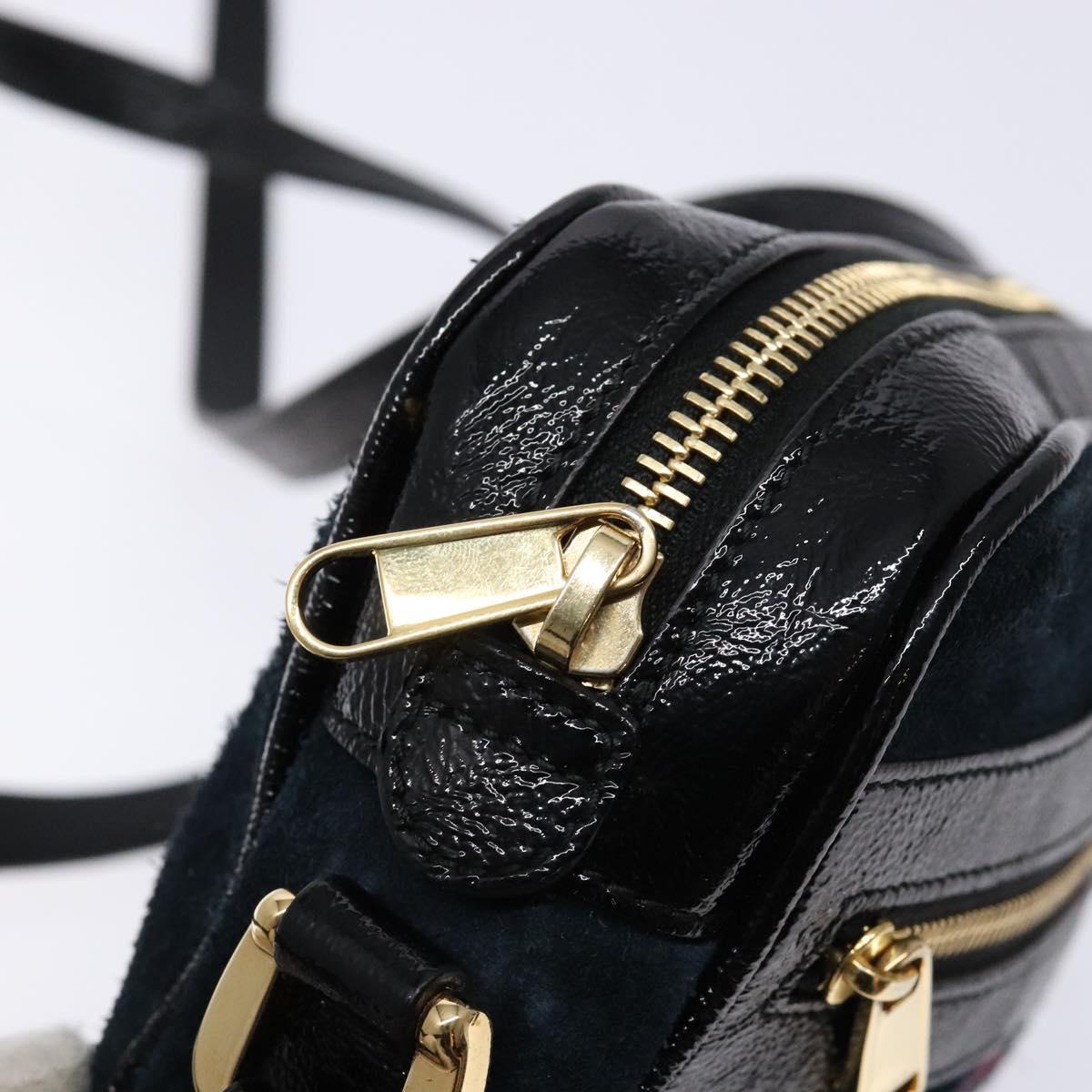 GUCCI Sherry Line Shoulder Bag Suede Navy Gold 517350 Auth sw1285