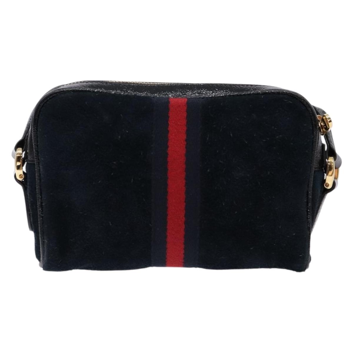 GUCCI Sherry Line Shoulder Bag Suede Navy Gold 517350 Auth sw1285