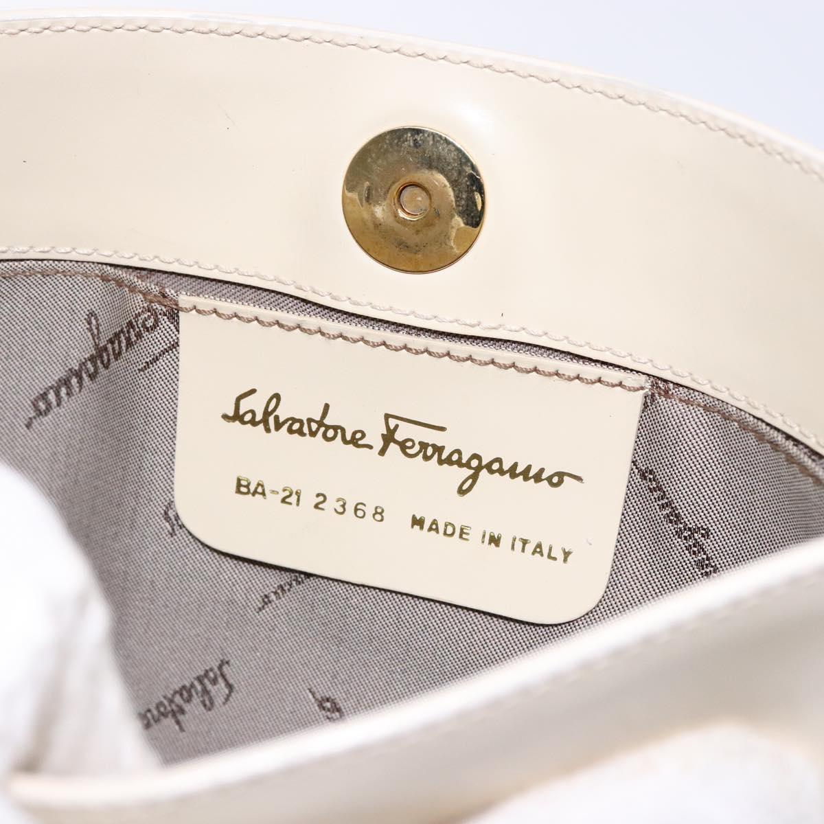 Salvatore Ferragamo Hand Bag Patent leather Beige Gold Auth sw1286