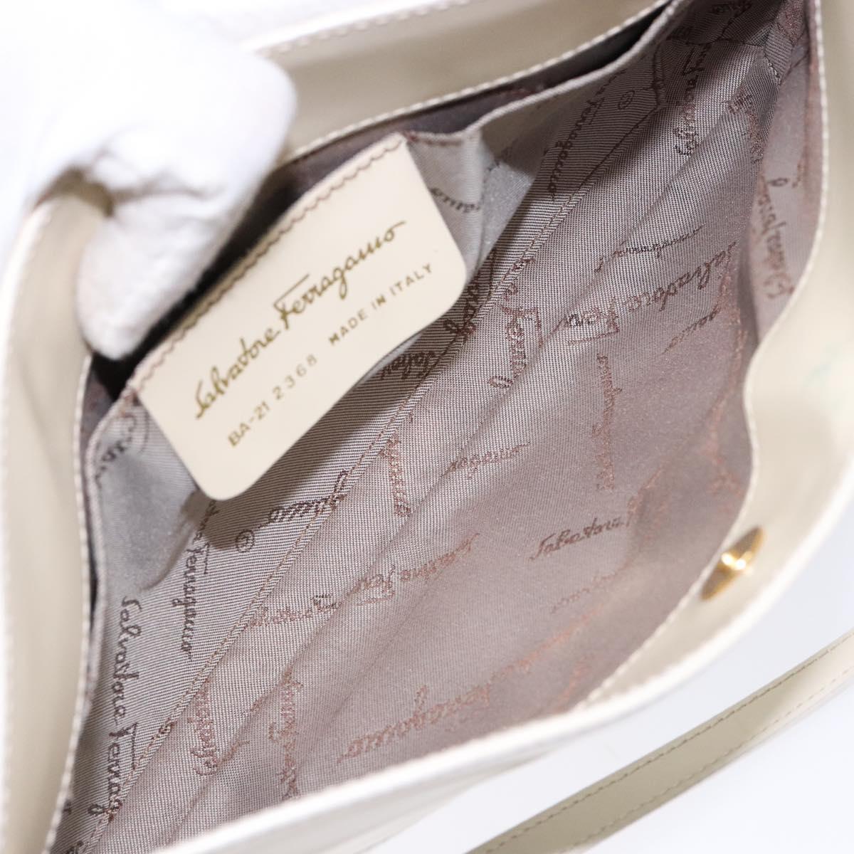 Salvatore Ferragamo Hand Bag Patent leather Beige Gold Auth sw1286