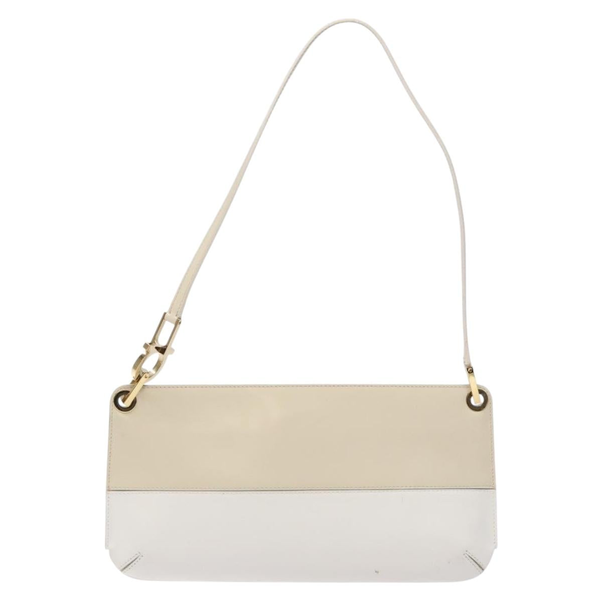 Salvatore Ferragamo Hand Bag Patent leather Beige Gold Auth sw1286