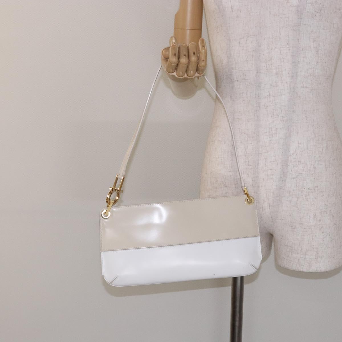 Salvatore Ferragamo Hand Bag Patent leather Beige Gold Auth sw1286