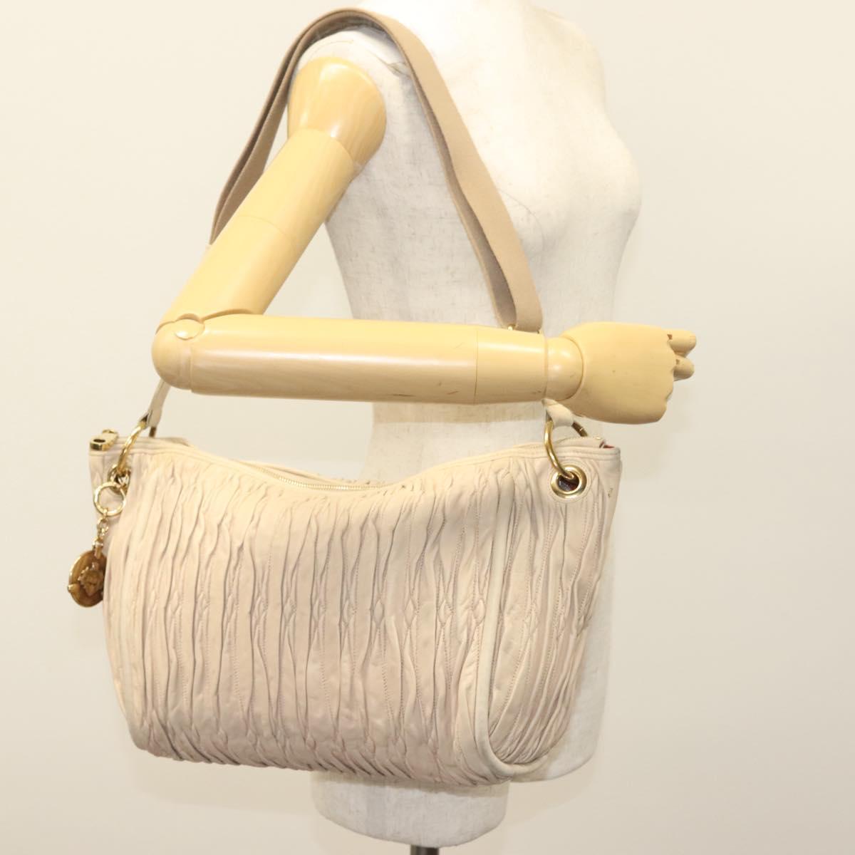 BALLY Shoulder Bag Leather Beige Gold Auth sw1288