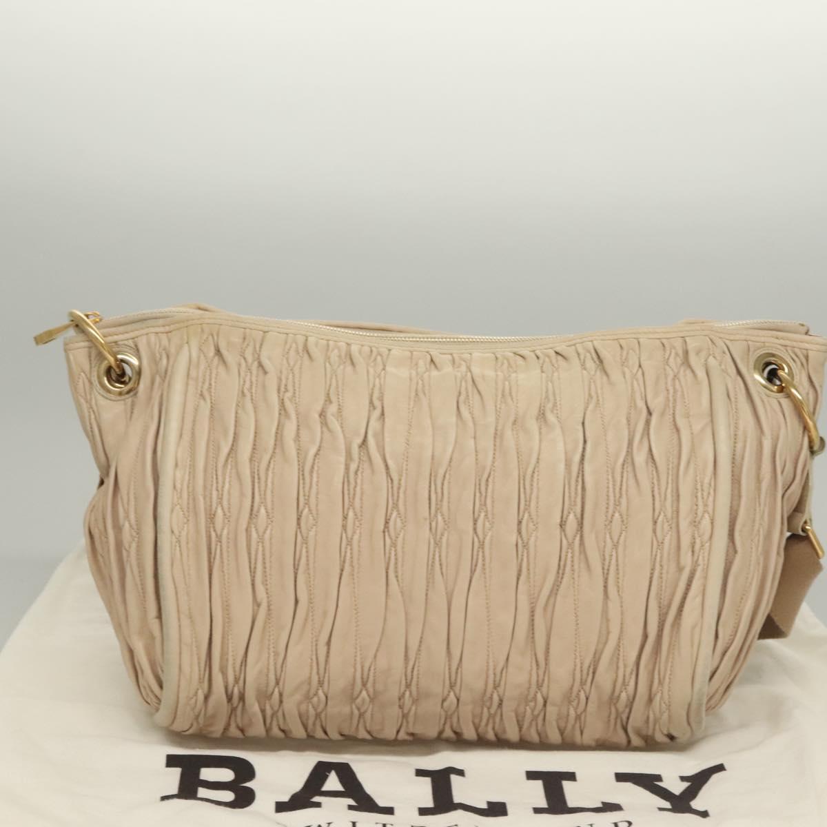 BALLY Shoulder Bag Leather Beige Gold Auth sw1288