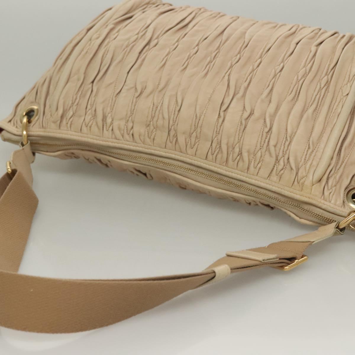BALLY Shoulder Bag Leather Beige Gold Auth sw1288