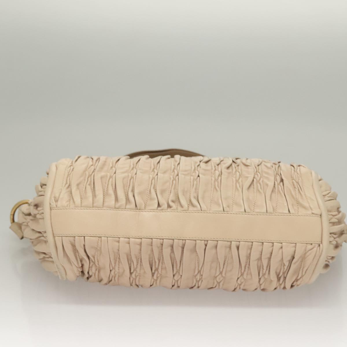 BALLY Shoulder Bag Leather Beige Gold Auth sw1288