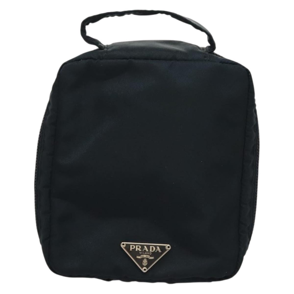 PRADA Hand Pouch Nylon Navy Silver Auth sw1292