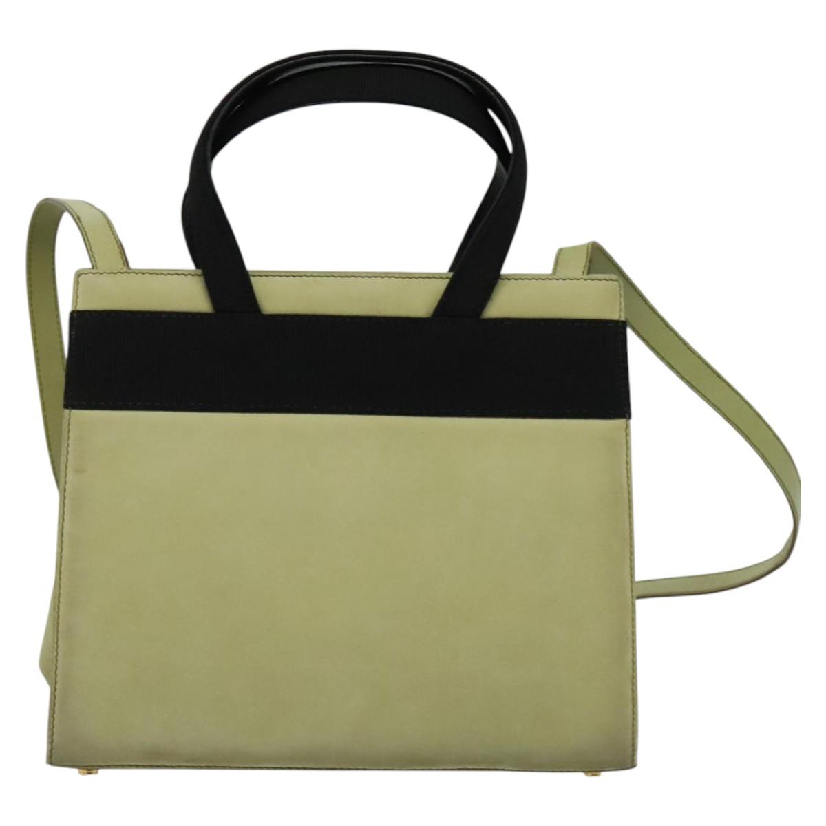 Salvatore Ferragamo Vala Hand Bag Suede 2way Beige Gold Auth sw1296