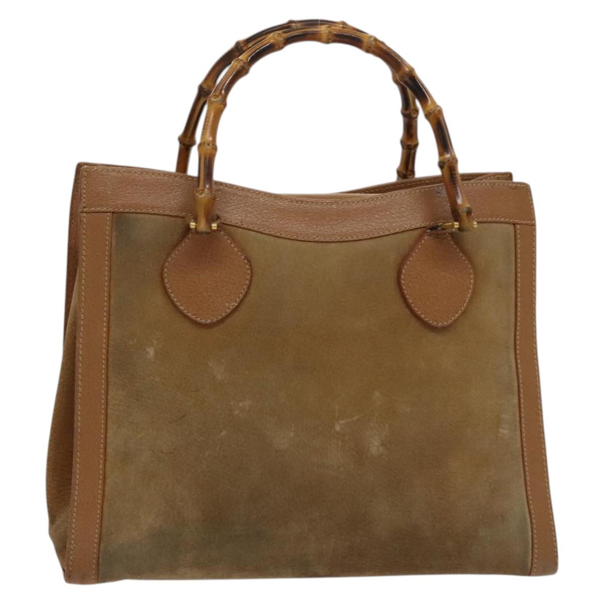 GUCCI Bamboo Hand Bag Suede Beige Gold 002 2058 0260 Auth sw1297