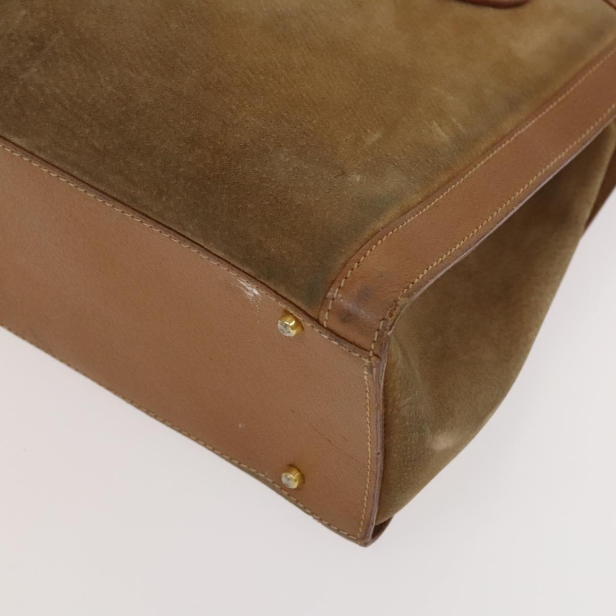 GUCCI Bamboo Hand Bag Suede Beige Gold 002 2058 0260 Auth sw1297