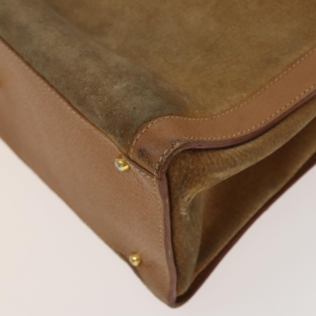 GUCCI Bamboo Hand Bag Suede Beige Gold 002 2058 0260 Auth sw1297