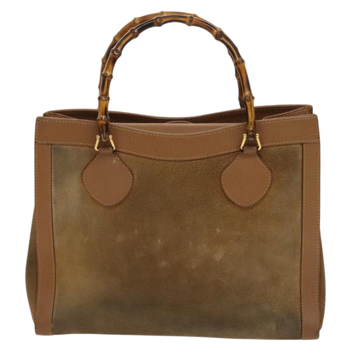 GUCCI Bamboo Hand Bag Suede Beige Gold 002 2058 0260 Auth sw1297