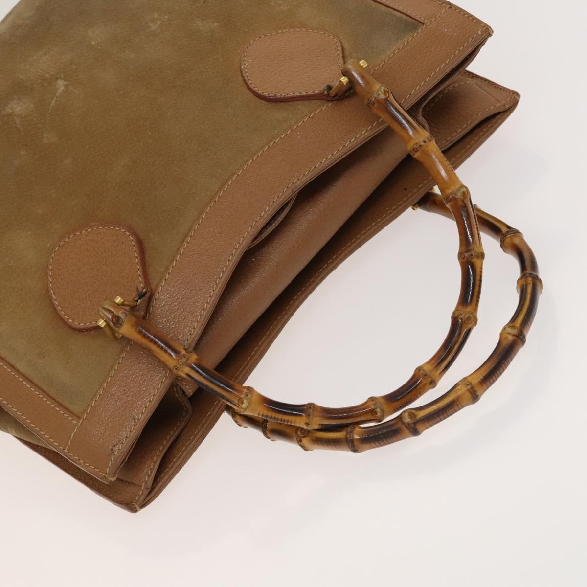 GUCCI Bamboo Hand Bag Suede Beige Gold 002 2058 0260 Auth sw1297
