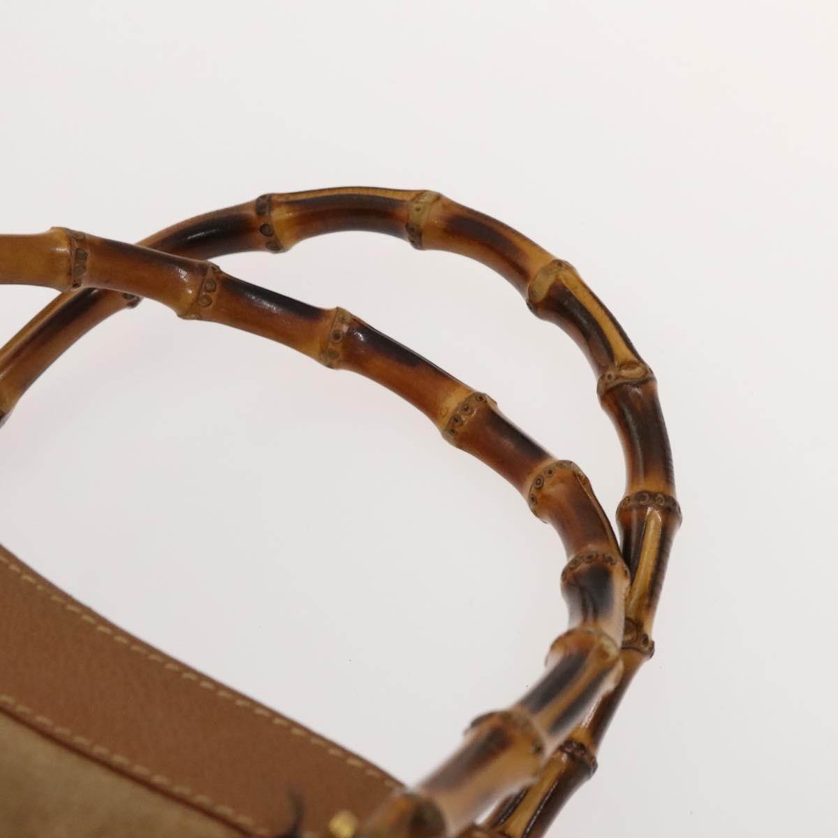 GUCCI Bamboo Hand Bag Suede Beige Gold 002 2058 0260 Auth sw1297