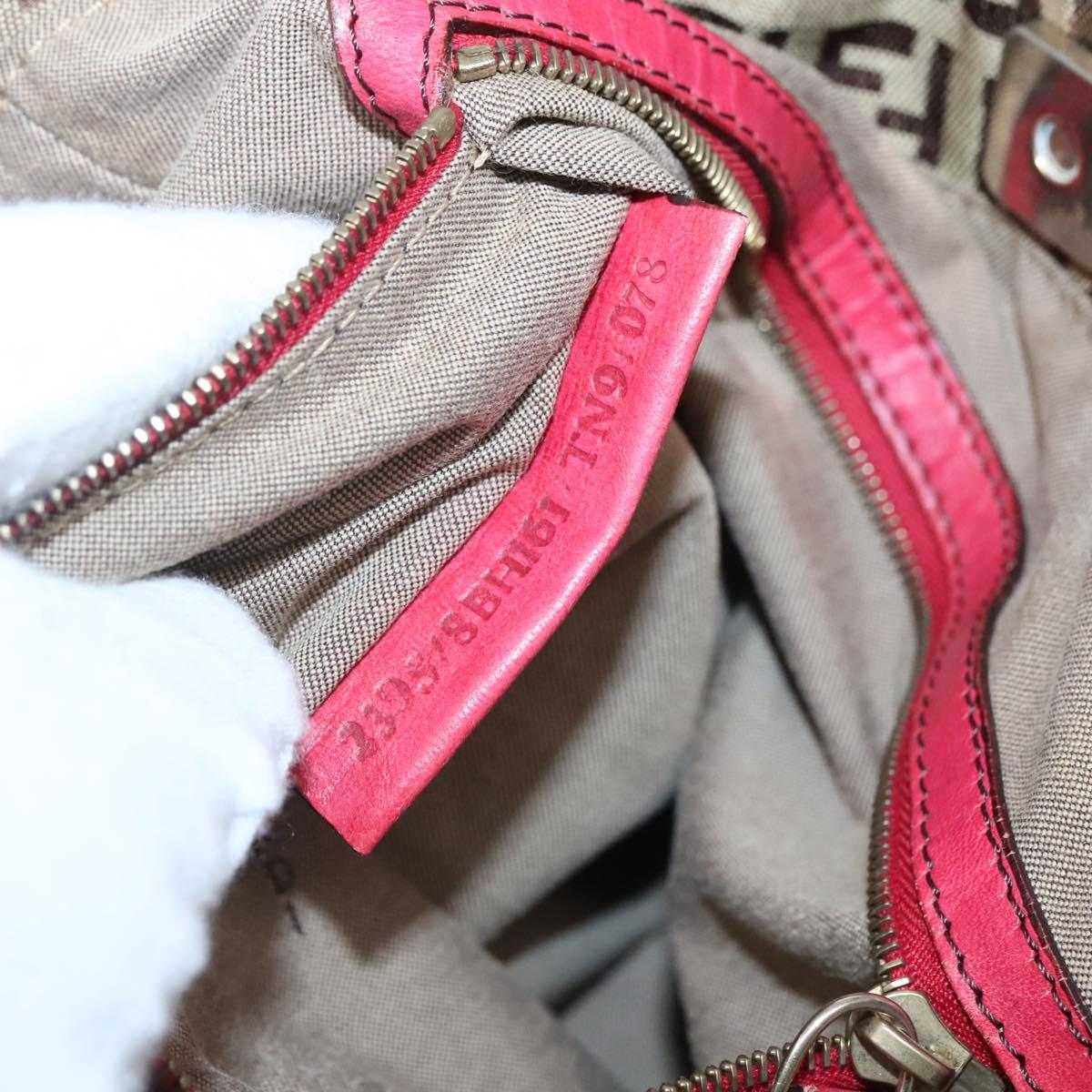 FENDI Zucchino Canvas Tote Bag Beige Gold Auth sw1303