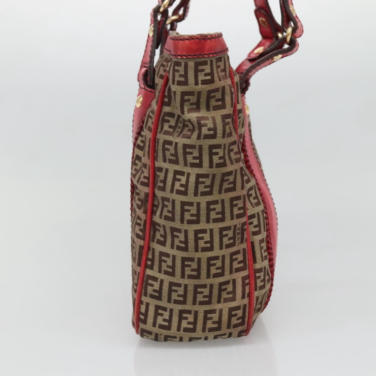 FENDI Zucchino Canvas Tote Bag Beige Gold Auth sw1303