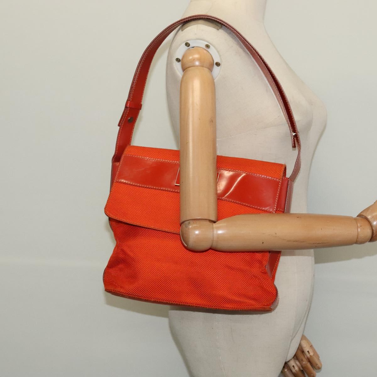 CELINE Shoulder Bag Canvas Orange Silver Auth sw1304