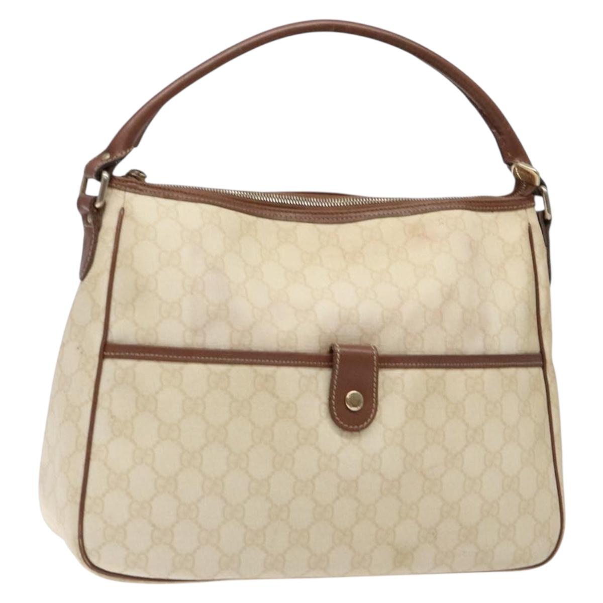GUCCI GG Supreme Hand Bag PVC White Gold 189898 Auth sw1305