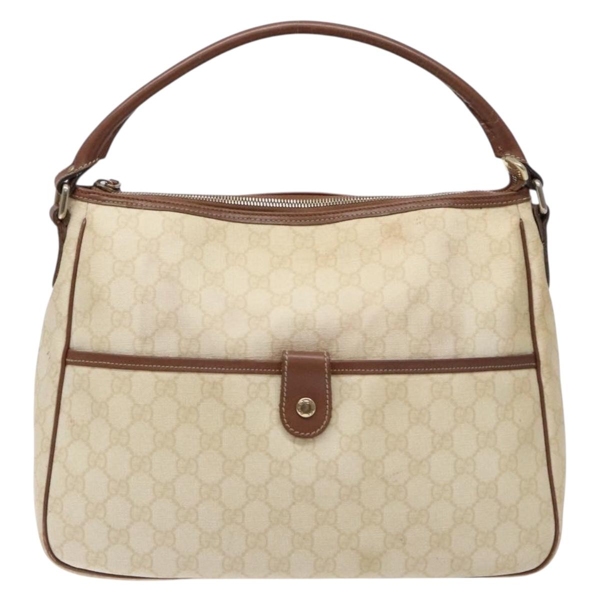 GUCCI GG Supreme Hand Bag PVC White Gold 189898 Auth sw1305