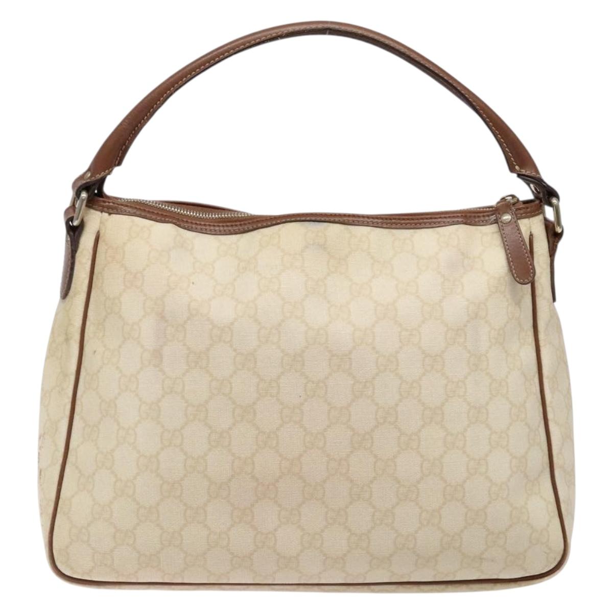 GUCCI GG Supreme Hand Bag PVC White Gold 189898 Auth sw1305