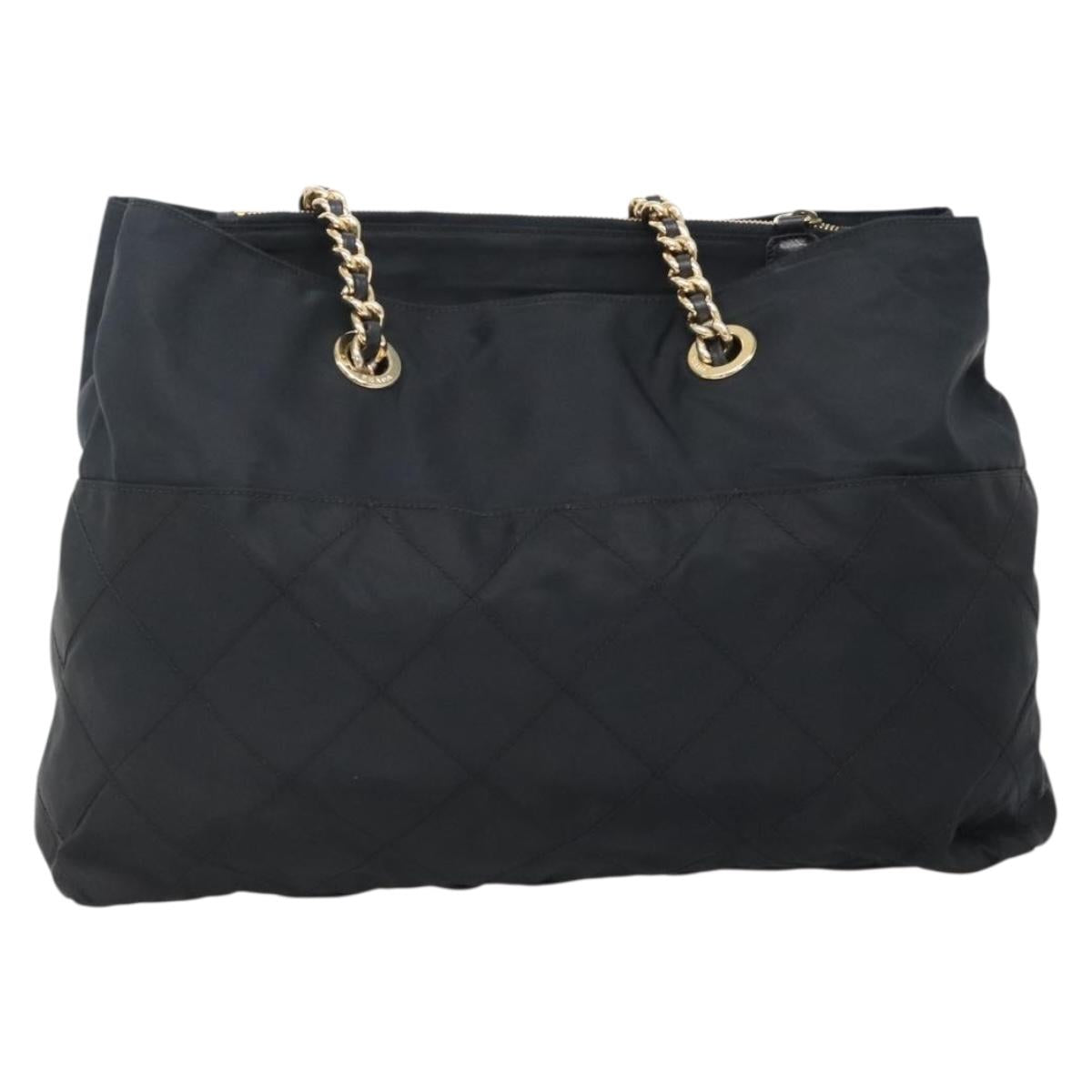 PRADA Chain Shoulder Bag Nylon Navy Gold Auth sw1307