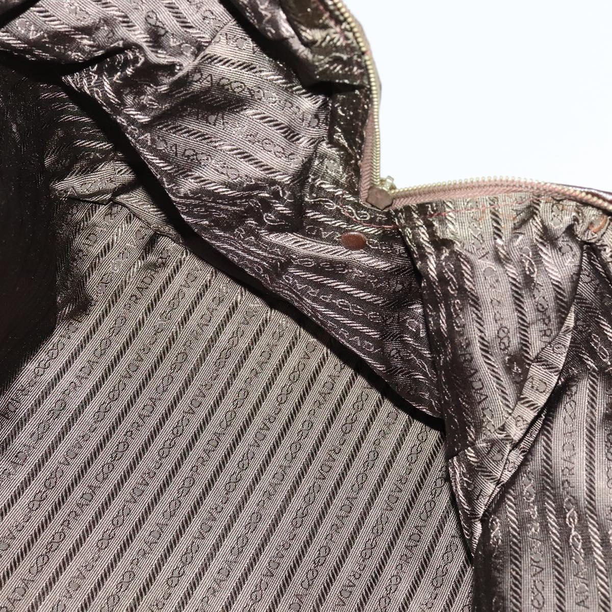 PRADA Boston Bag Nylon Brown Gold Auth sw1308