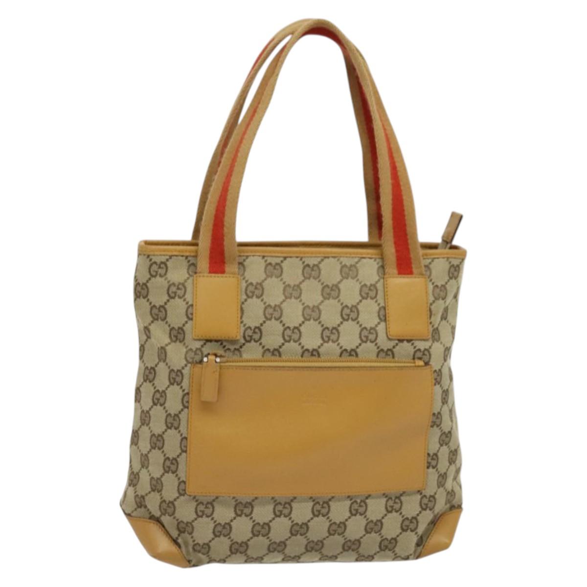 GUCCI GG Canvas Sherry Line Tote Bag Beige Silver 019 0402 1705 Auth sw1310