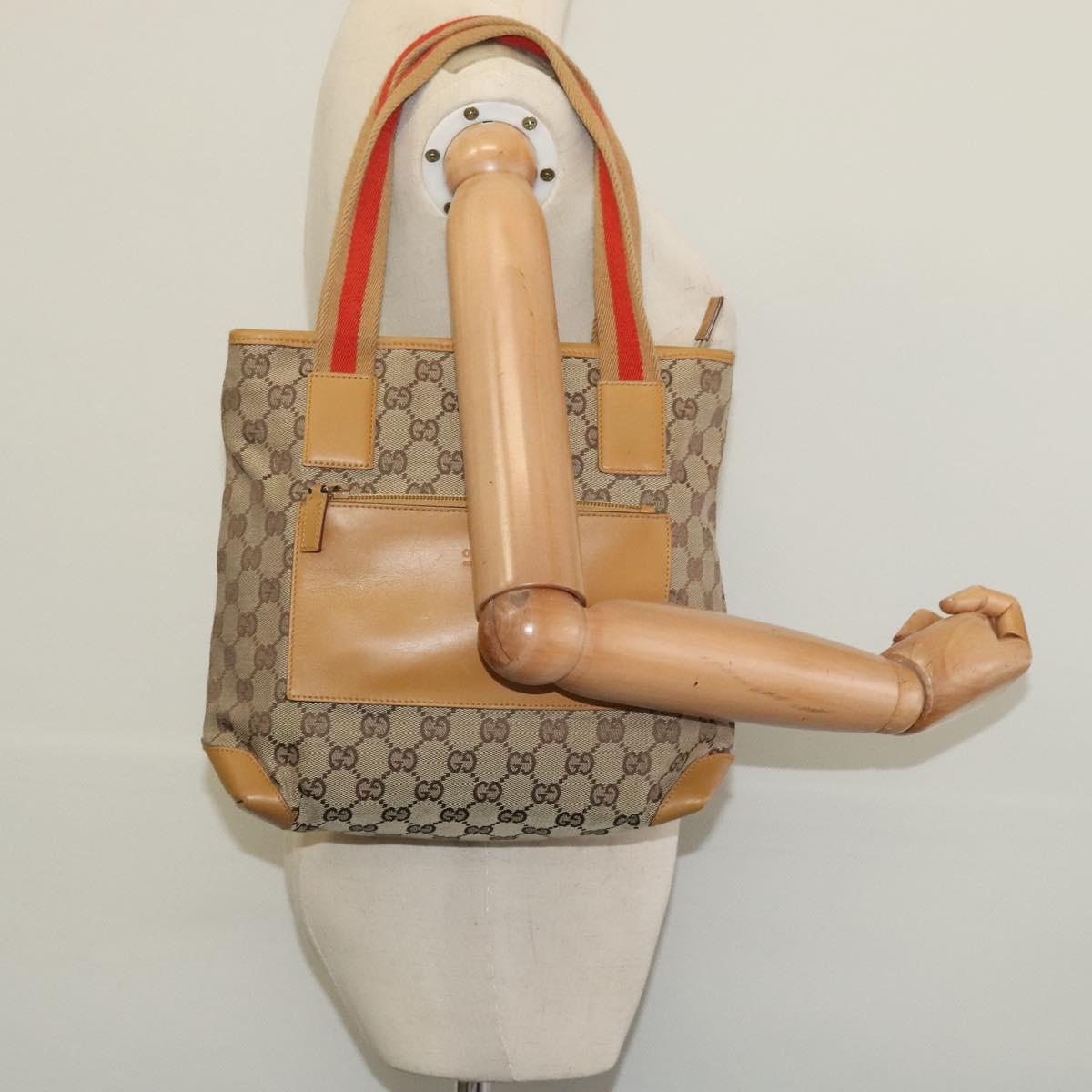 GUCCI GG Canvas Sherry Line Tote Bag Beige Silver 019 0402 1705 Auth sw1310