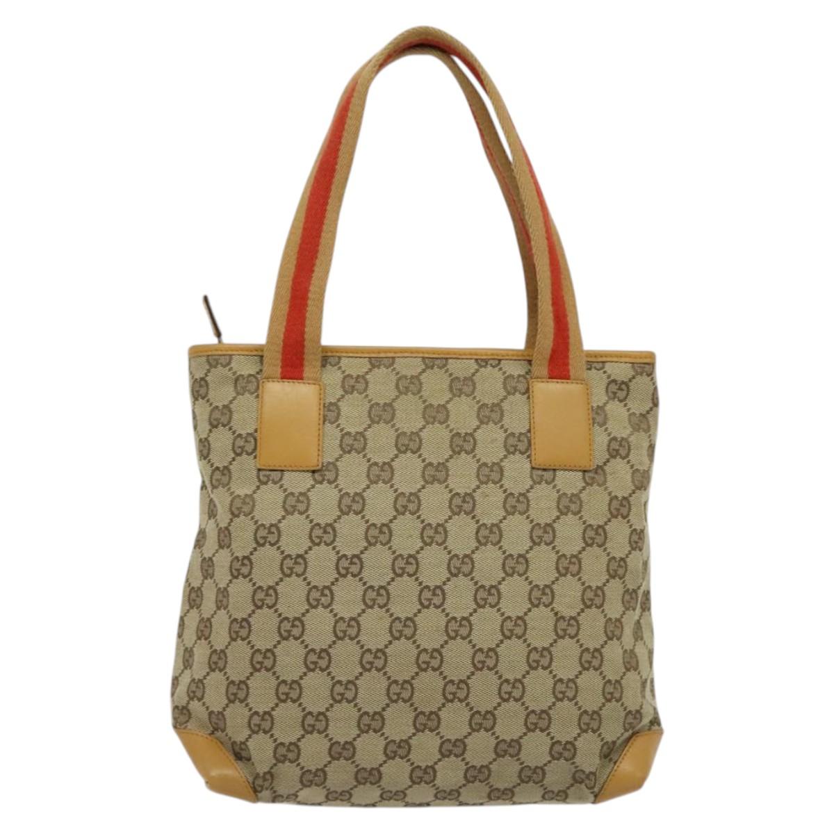 GUCCI GG Canvas Sherry Line Tote Bag Beige Silver 019 0402 1705 Auth sw1310