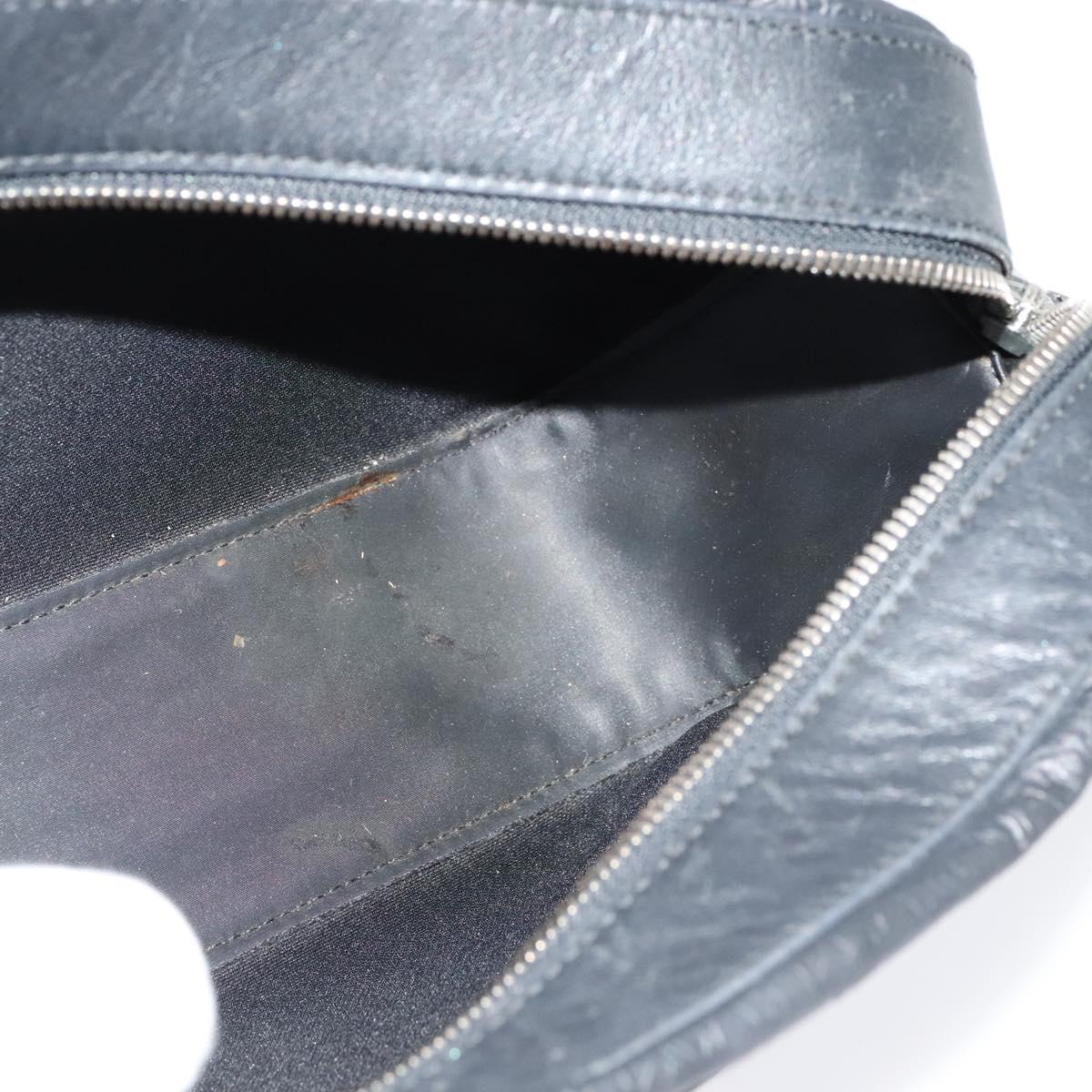 LOEWE Anagram Shoulder Bag Leather Black Silver Auth sw1314