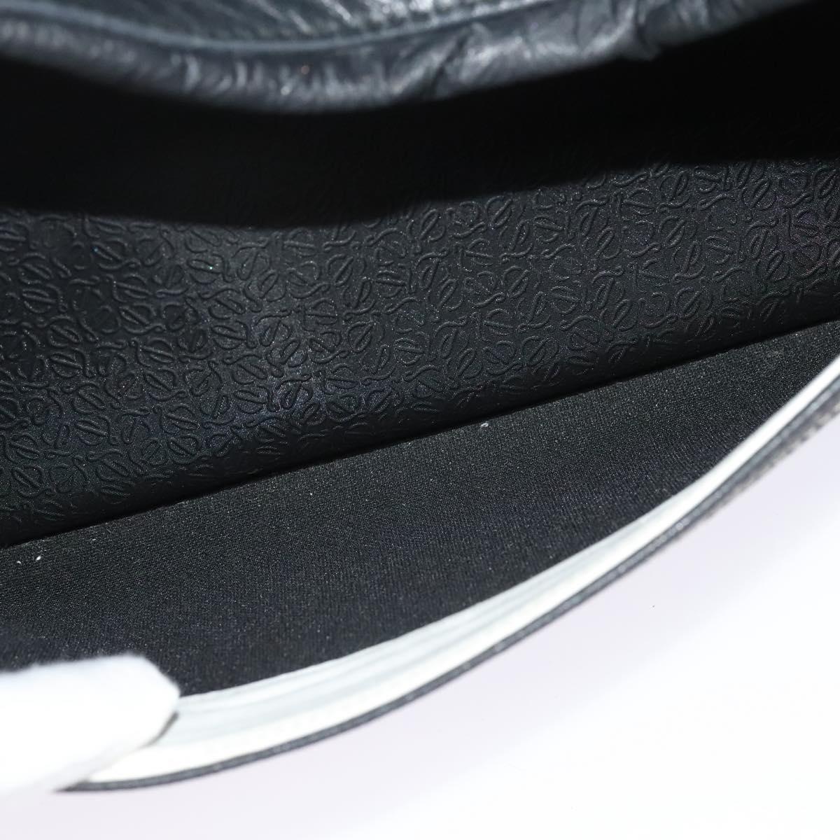 LOEWE Anagram Shoulder Bag Leather Black Silver Auth sw1314
