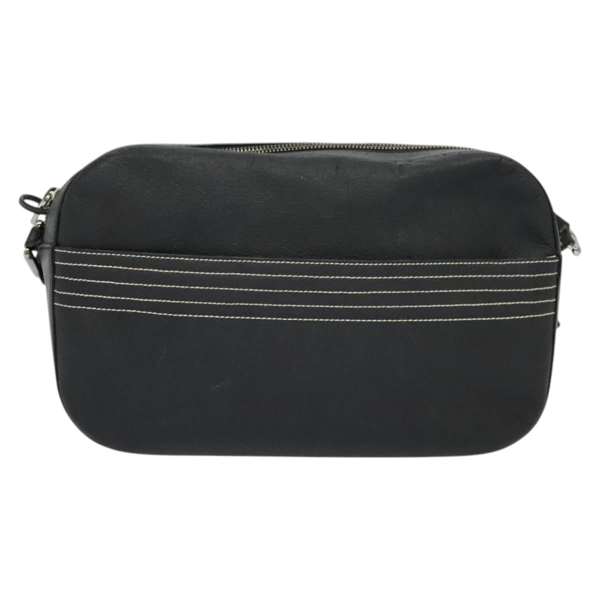 LOEWE Anagram Shoulder Bag Leather Black Silver Auth sw1314