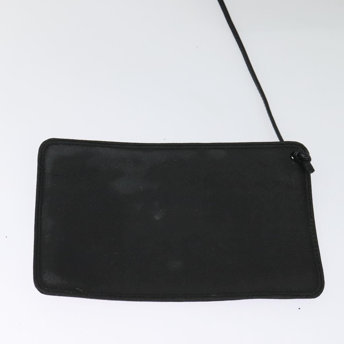 LOEWE Anagram Shoulder Bag Leather Black Silver Auth sw1314