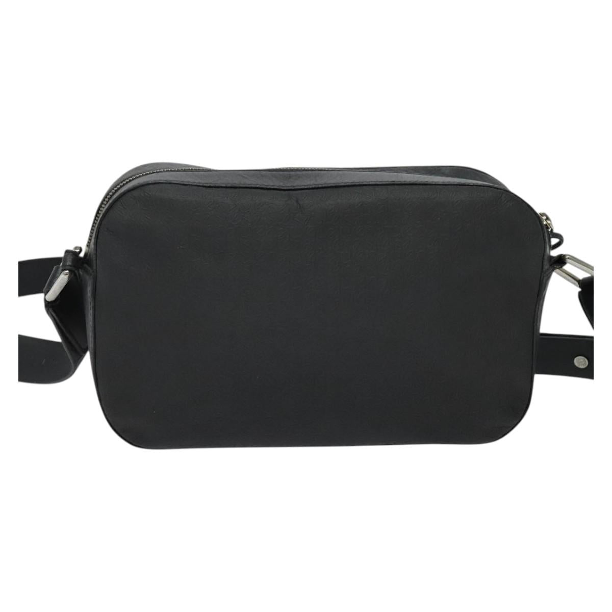 LOEWE Anagram Shoulder Bag Leather Black Silver Auth sw1314