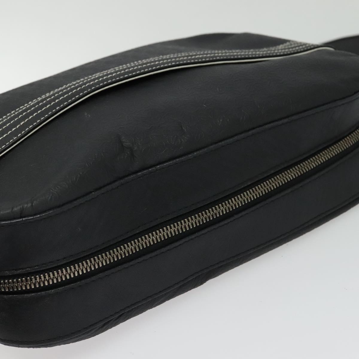 LOEWE Anagram Shoulder Bag Leather Black Silver Auth sw1314