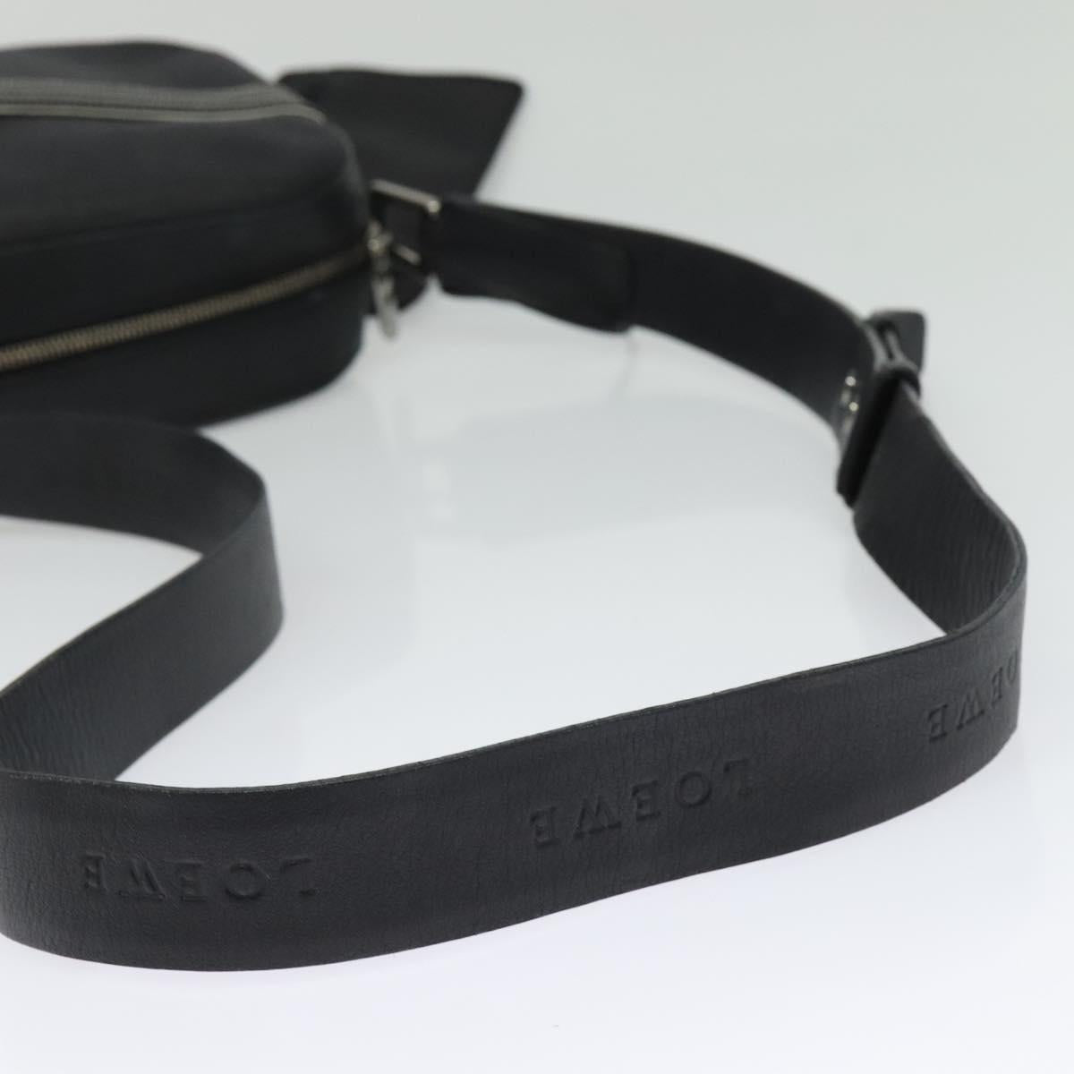 LOEWE Anagram Shoulder Bag Leather Black Silver Auth sw1314