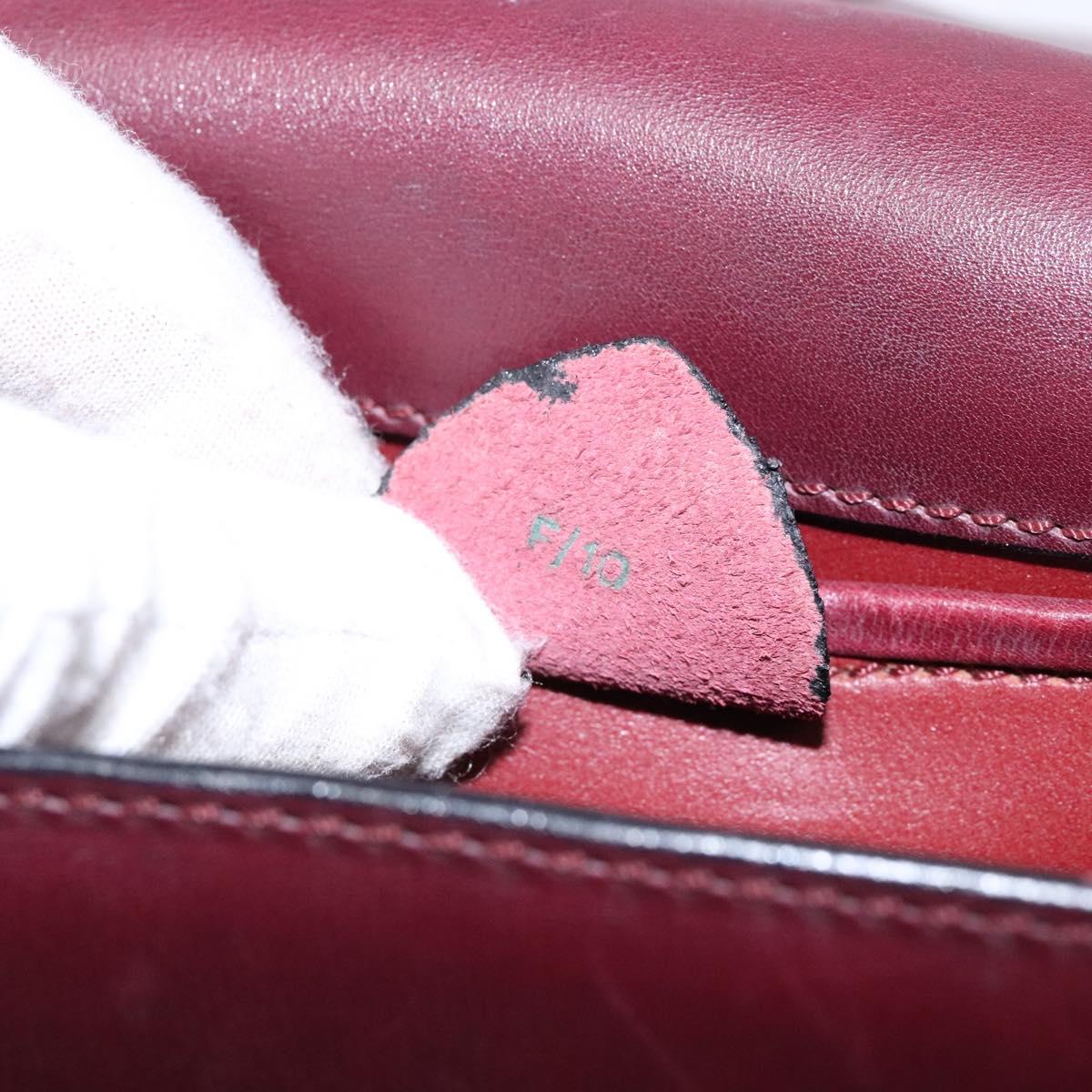 CELINE Shoulder Bag Leather Bordeaux Gold Auth sw1315