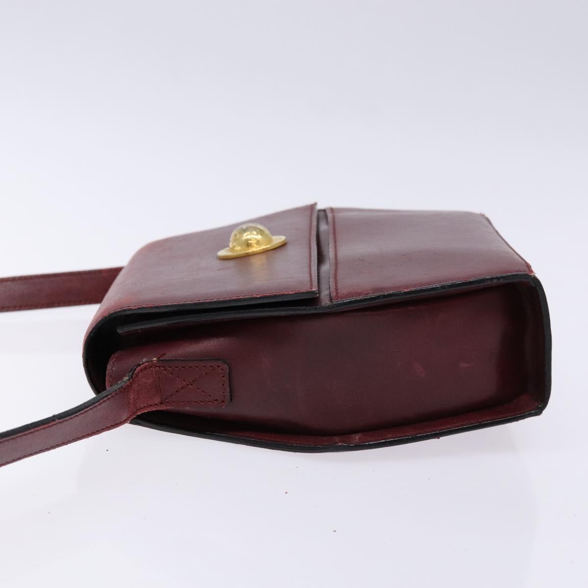 CELINE Shoulder Bag Leather Bordeaux Gold Auth sw1315