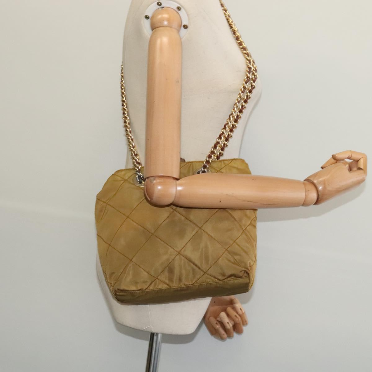 PRADA Chain Shoulder Bag Nylon Brown Silver Auth sw1316