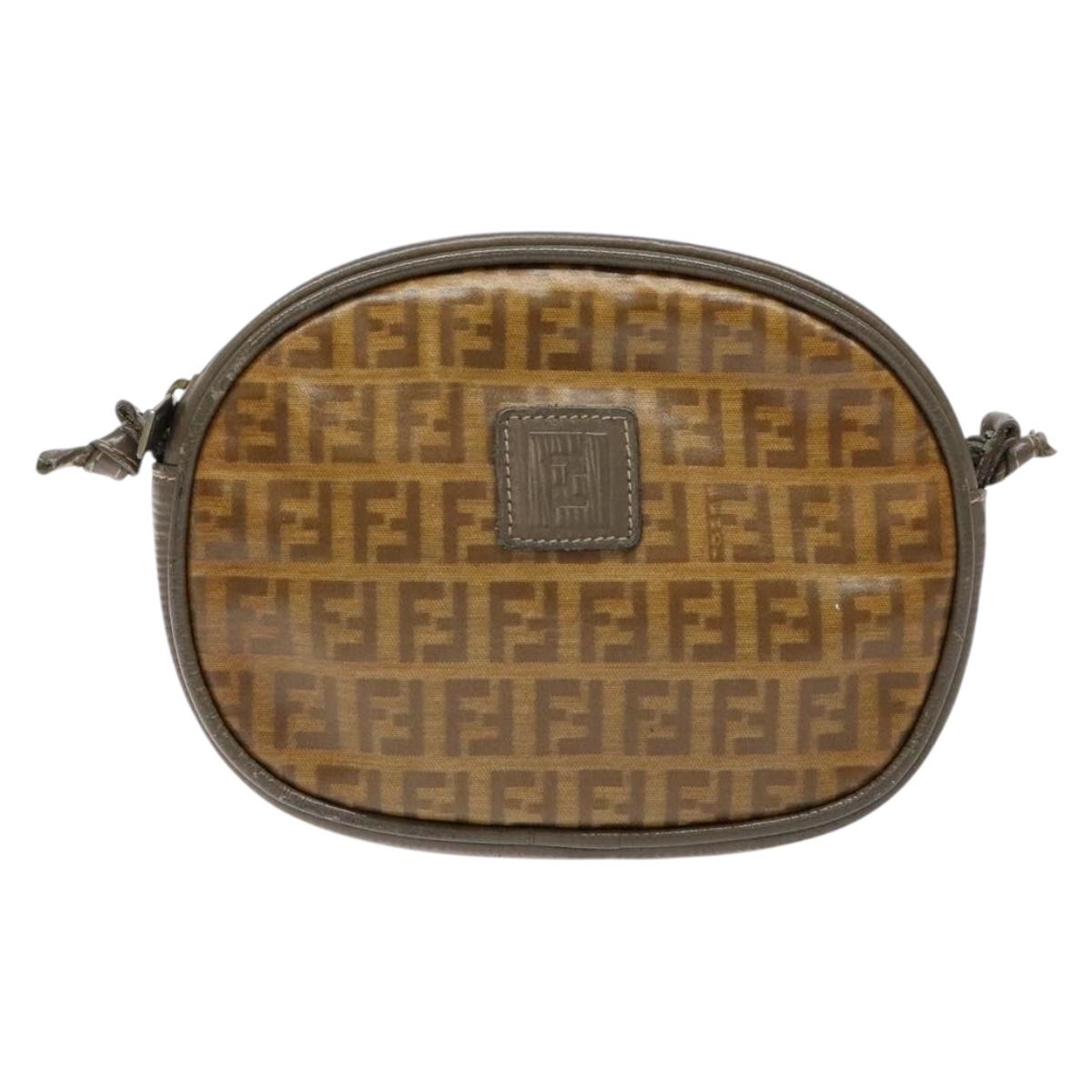 FENDI Zucchino Canvas Shoulder Bag PVC Brown Auth sw1321