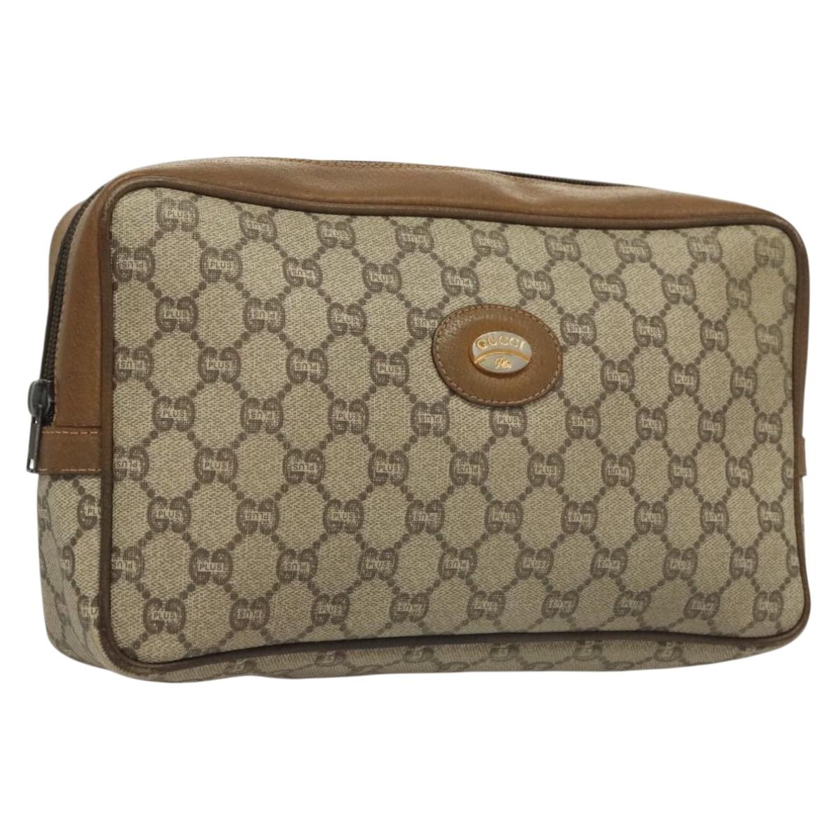 GUCCI GG Plus Supreme Clutch Bag PVC Beige Gold Auth sw1322