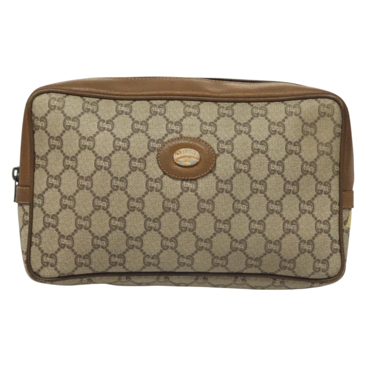 GUCCI GG Plus Supreme Clutch Bag PVC Beige Gold Auth sw1322