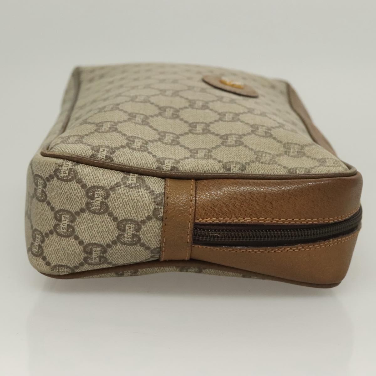GUCCI GG Plus Supreme Clutch Bag PVC Beige Gold Auth sw1322