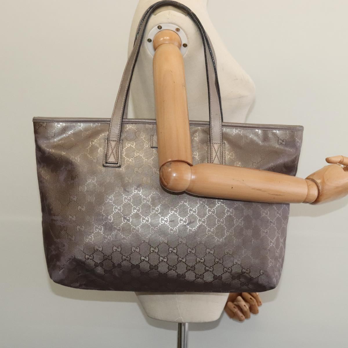 GUCCI GG Implementation Tote Bag PVC Beige Silver 211137 Auth sw1323