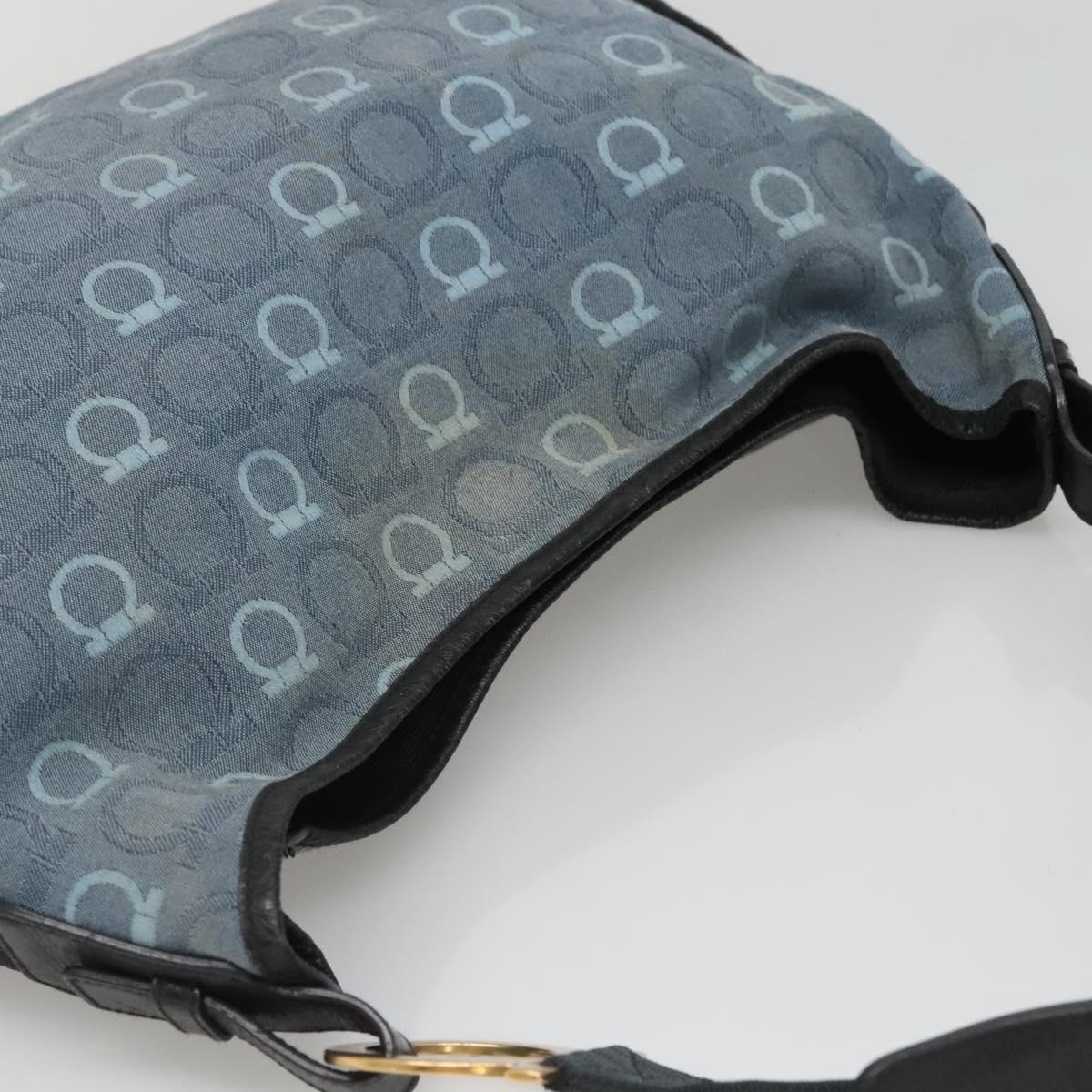 Salvatore Ferragamo Shoulder Bag Canvas Blue Gold Auth sw1326