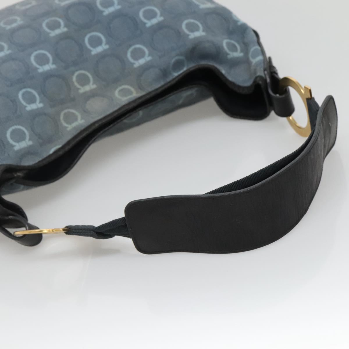 Salvatore Ferragamo Shoulder Bag Canvas Blue Gold Auth sw1326